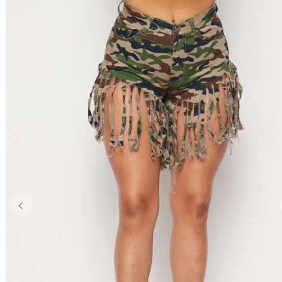 Pants - Camo Fringe Shorts